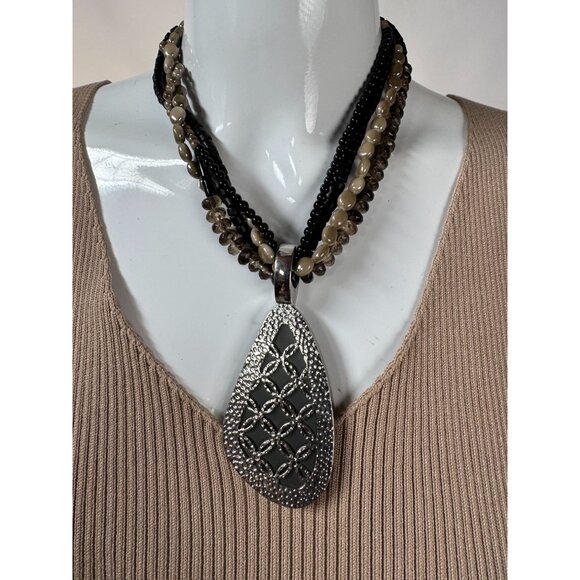 Premier Designs Multistrand Beaded Necklace W/ Reversible Metal & Faux Snakeskin - Picture 11 of 16